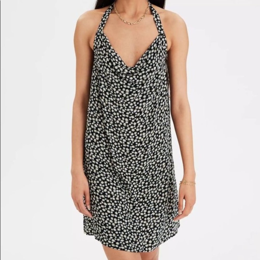 American Eagle Floral Cowl Neck Halter Mini Dress